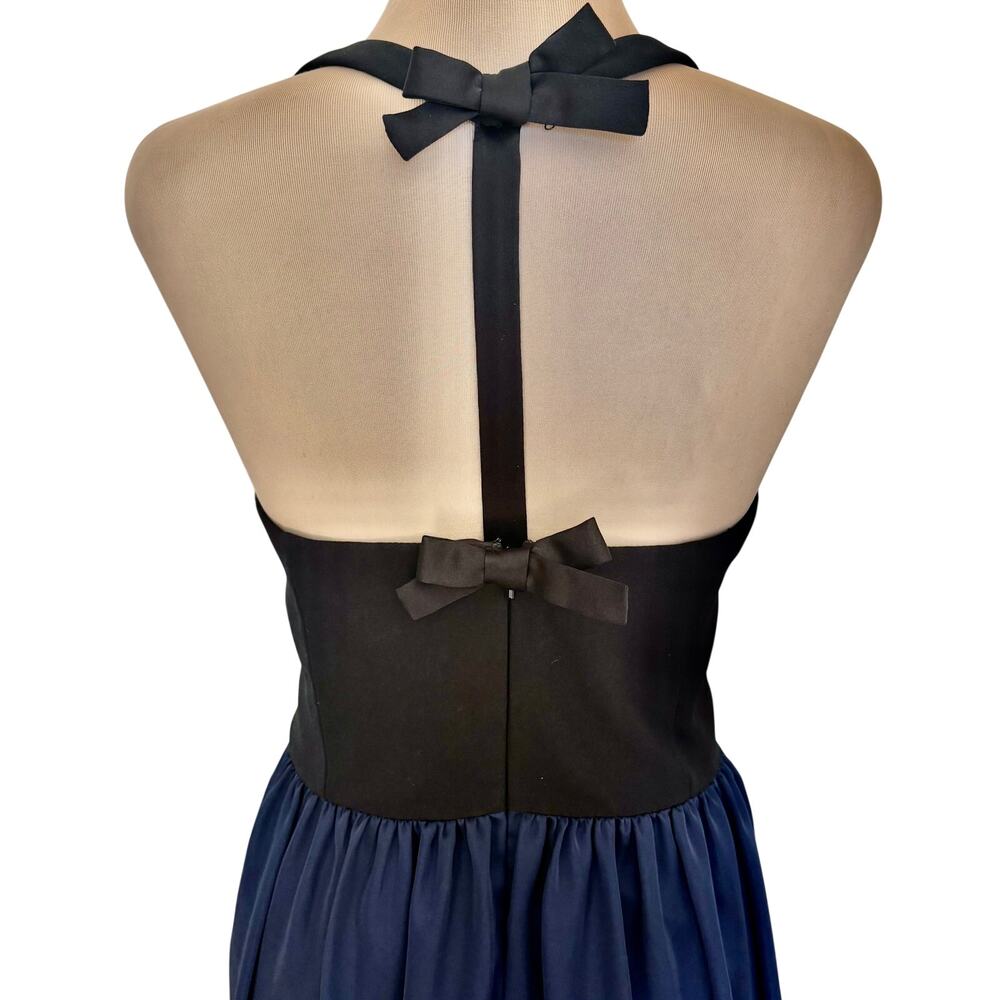 WHITE by Vera Wang Bow Back Satin Knit Halter Gown Dress Navy Black Luxury Prom - Picture 3 of 9